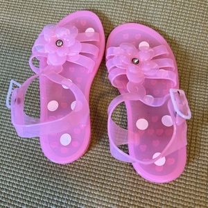 Girls pink rhinestone flower pink polkadot Sandler size Xl 11/12.